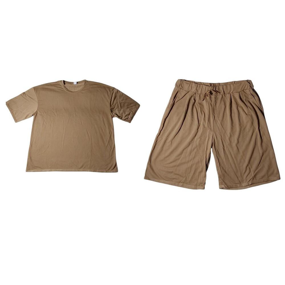 Women's Plus Size XXXL Beige 2-Piece Mid-Weight Shorts & T-Shirt Set FREE S&H